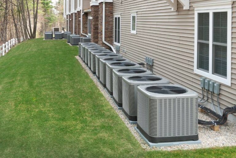 a line-up of heat pumps