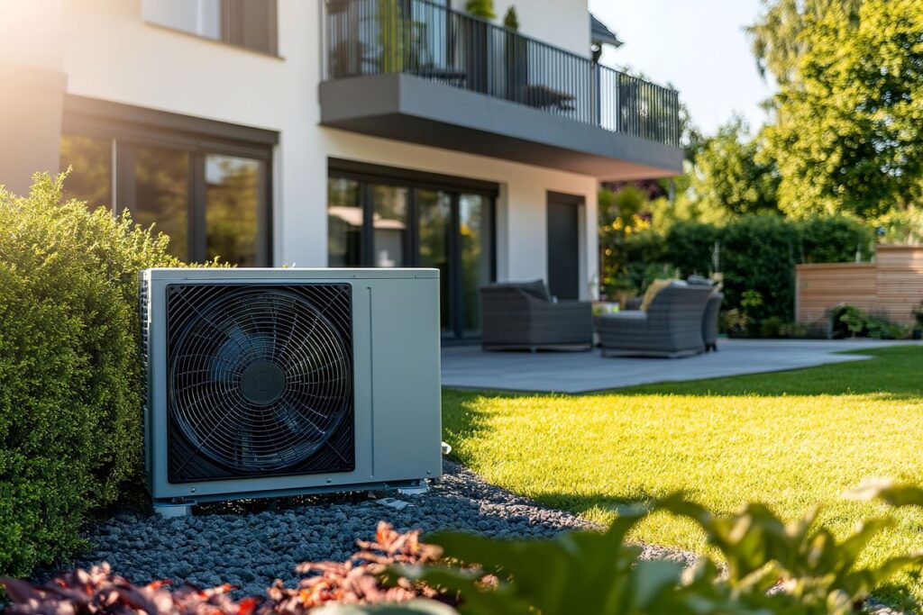 Heatpump in backyard of home